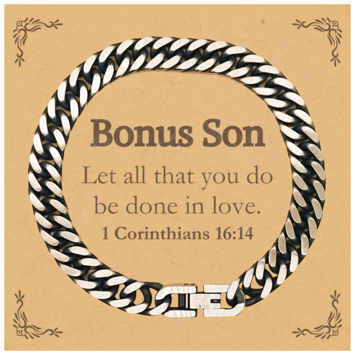 christian bonus son gifts let all that you do be done in love bible verse scripture cuban link chain bracelet baptism confirmation gifts for bonus son