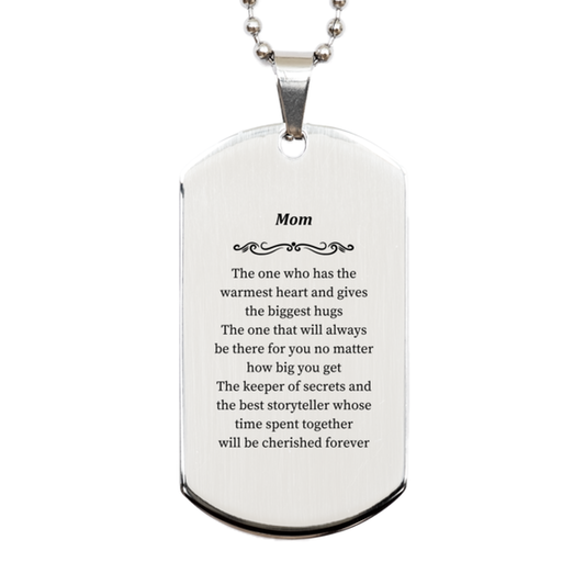 silver dog tag for mom engraved with heartwarming quote for mothers day gifts and showers of love