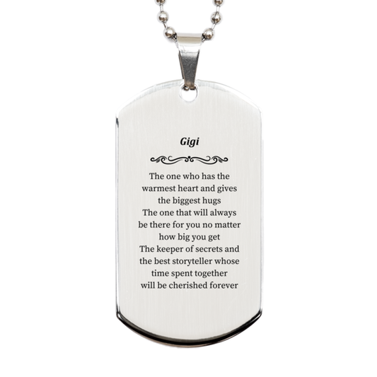 personalized silver dog tag gigi the keeper of secrets and best storyteller cherished gift for birthday christmas and graduation engraved inspirational confidence token
