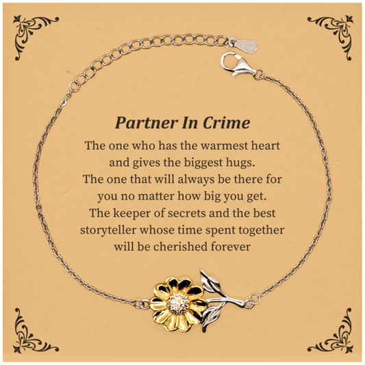 partner in crime sunflower bracelet cherished friendship gift for graduation birthday and holidays engraved with heartwarming quote of eternal bond and hopeful friendship