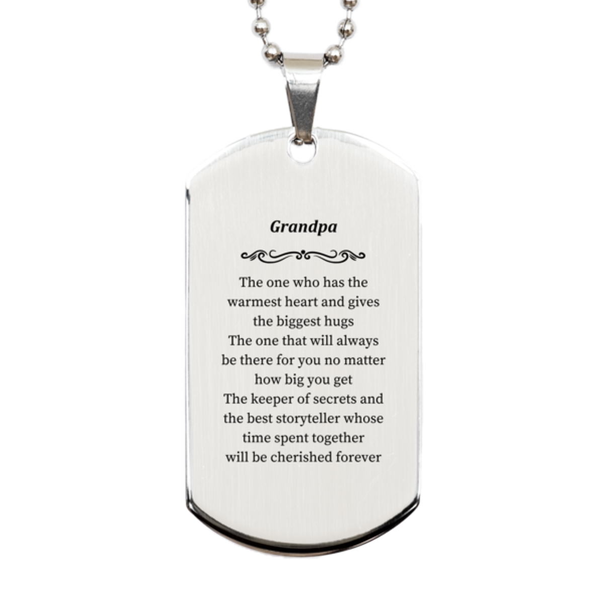 grandpa dog tag engraved warmest heart hugs cherished memories birthday gift