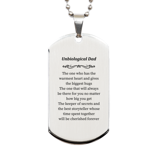 unbiological dad engraved silver dog tag the warmest heart and cherished memories for fathers day birthday and christmas gifts