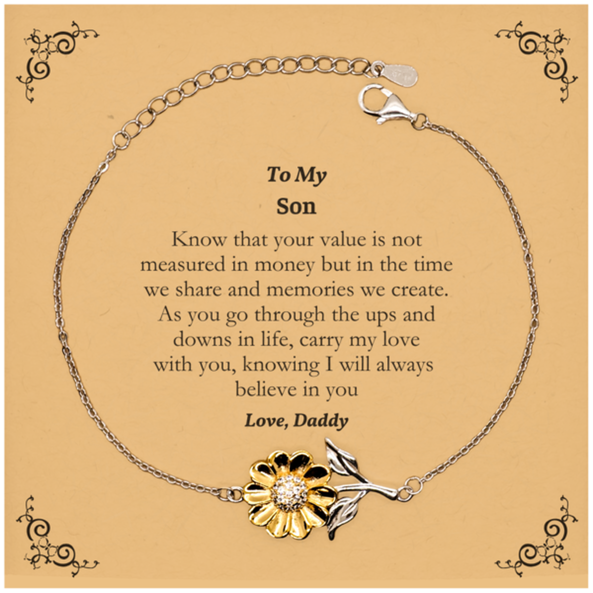 engraved sunflower bracelet for son carry my love everywhere inspirational graduation gift from dad meaningful christmas keepsake