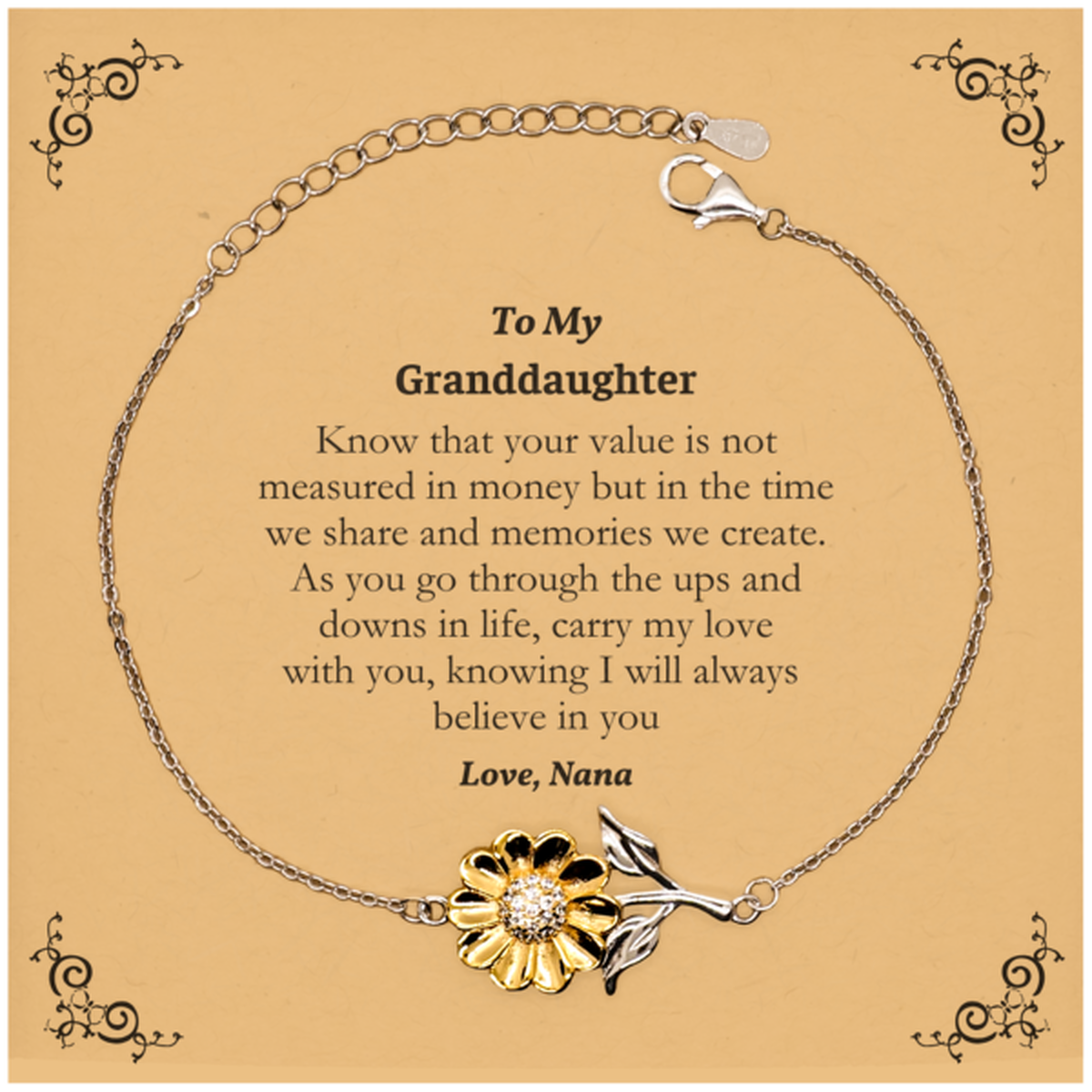 granddaughter sunflower bracelet engraved love nana inspirational gift for birthday christmas graduation hope and confidence