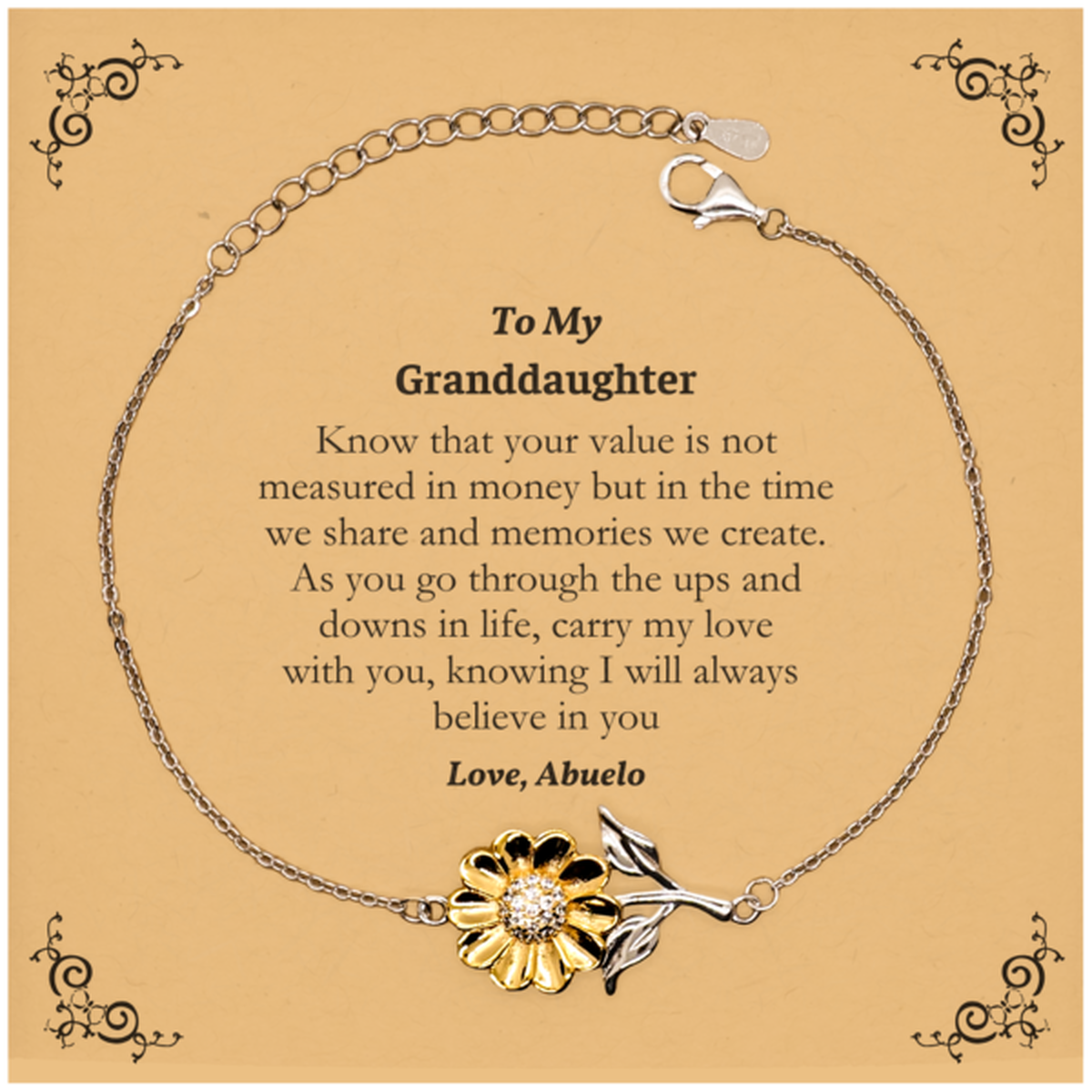 sunflower bracelet granddaughter gift engraved with love and confidence for graduation christmas birthday from abuelo