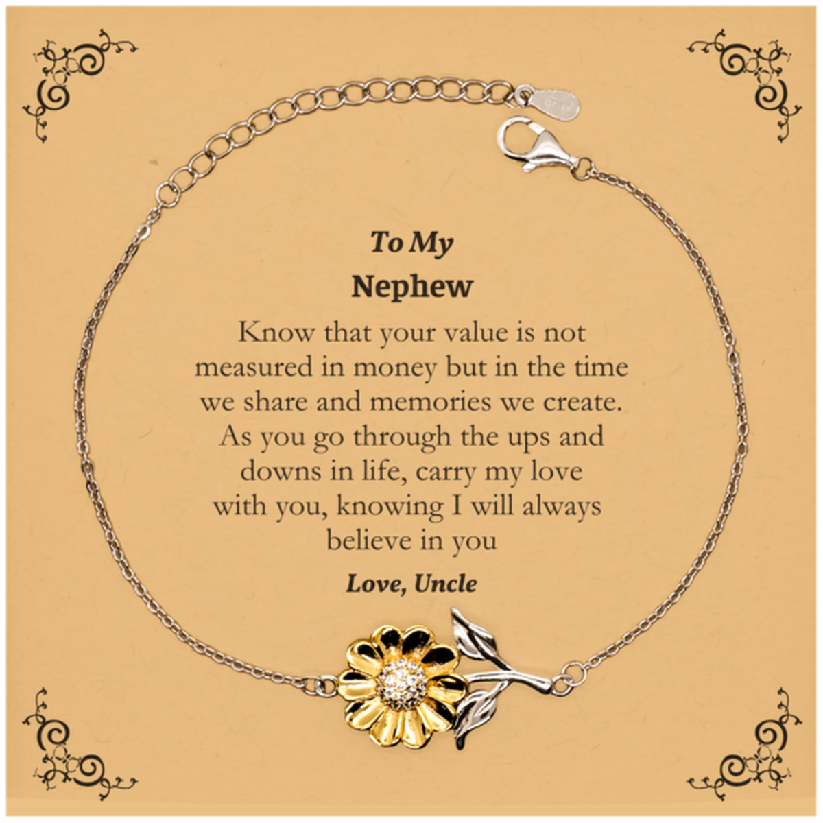 sunflower bracelet for nephew engraved love and support for birthday gift