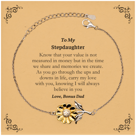 stepdaughter engraved sunflower bracelet believing in you as you go through lifes ups and downs gift for birthday christmas holidays graduation bonus dad