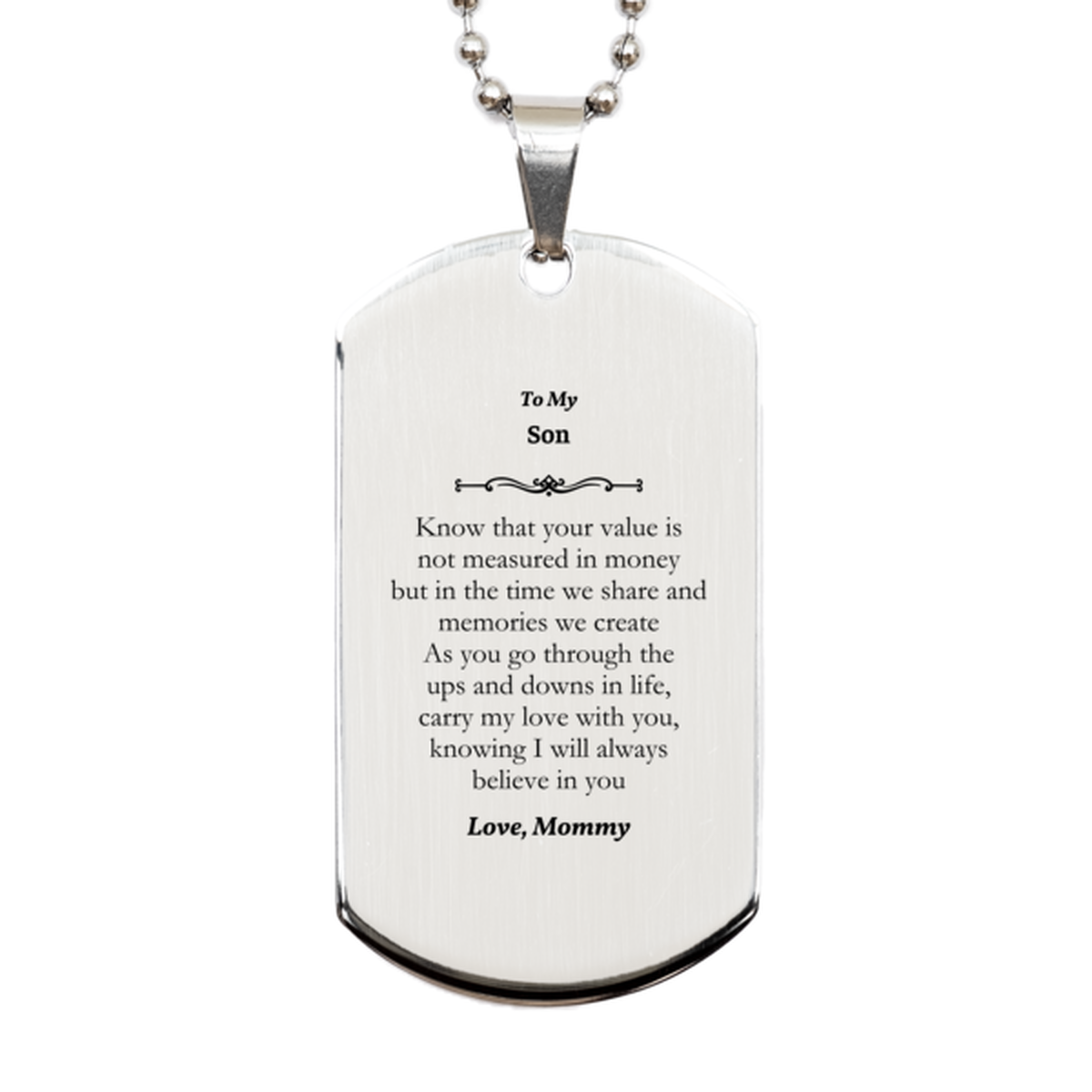 engraved silver dog tag for son time memories love confidence birthday holidays graduation special gift from mommy