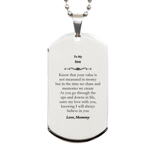 engraved silver dog tag for son time memories love confidence birthday holidays graduation special gift from mommy