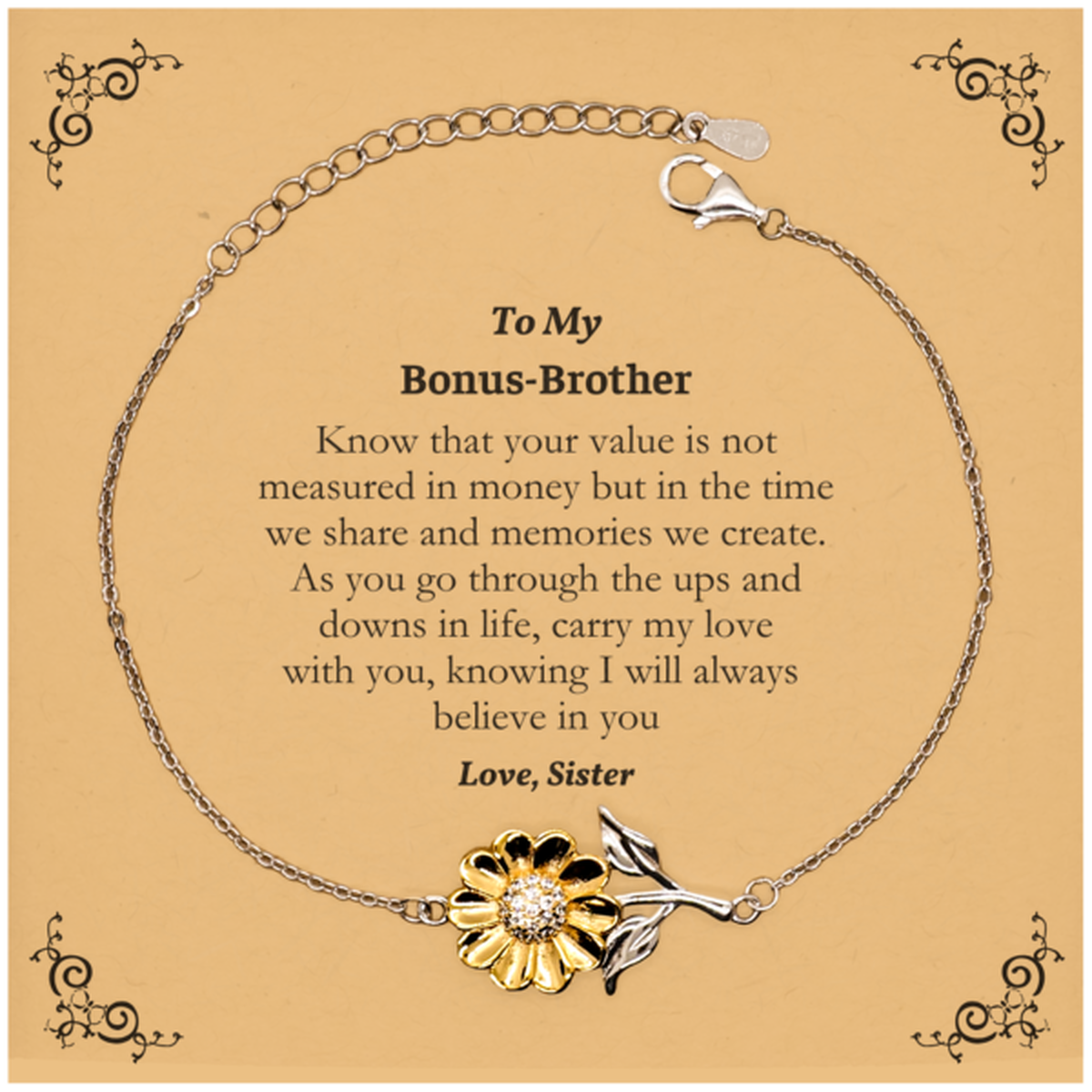 sunflower bracelet bonus brother engraved love gift for birthday christmas graduation and holidays inspirational sunflower bracelet for bonus brother carry my love with you sister