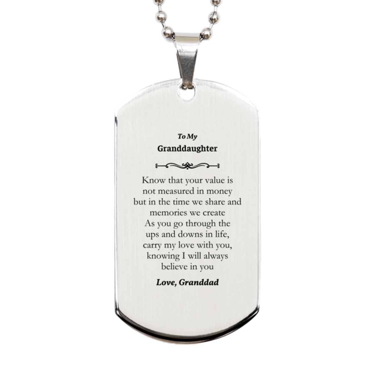 granddaughter engraved silver dog tag carry my love with you through lifes ups and downs perfect gift for birthday christmas graduation and more
