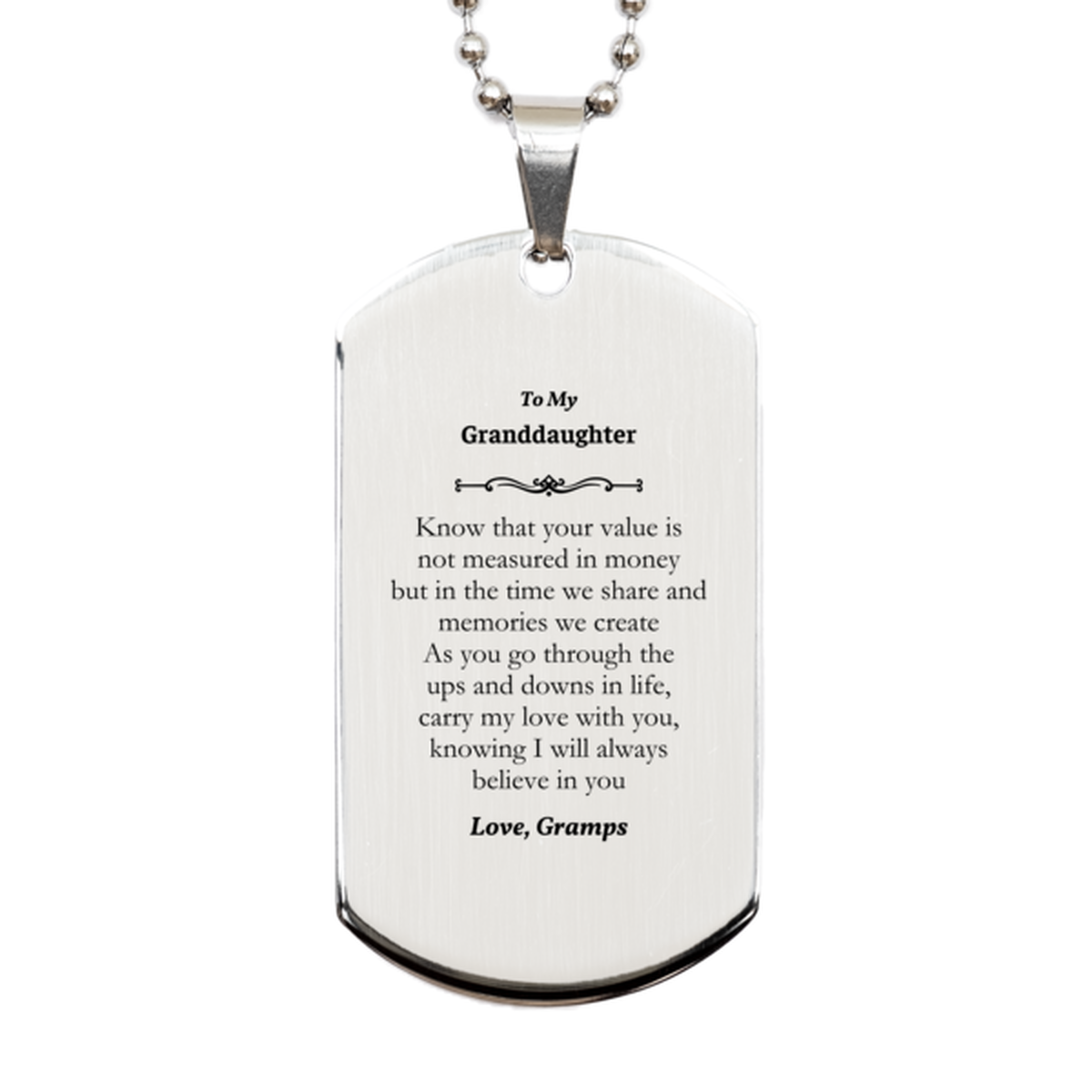 granddaughter silver dog tag engraved with love inspirational gift for birthday and graduation gramps believes in you