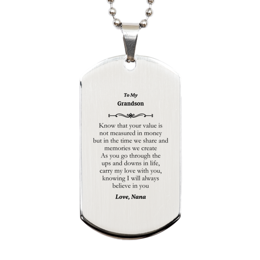 to my grandson engraved silver dog tag meaningful gift for grandsons birthday christmas graduation nanas love and confidence to carry with you forever