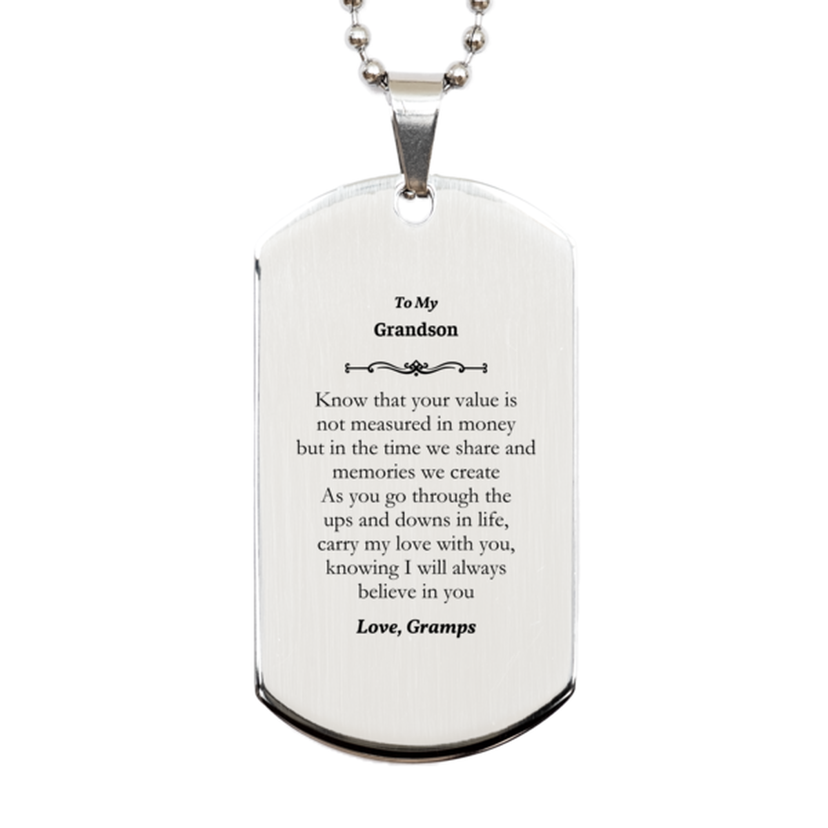 grandson silver dog tag engraved with inspirational love from gramps perfect graduation or birthday gift