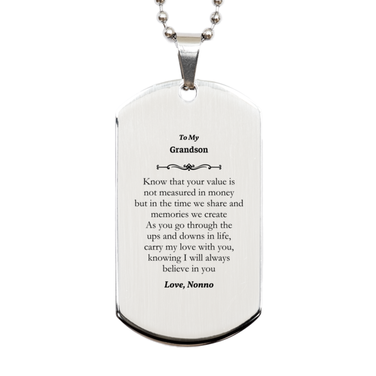 grandson silver dog tag engraved with inspirational love for graduation and birthday gifts nonno believes in you