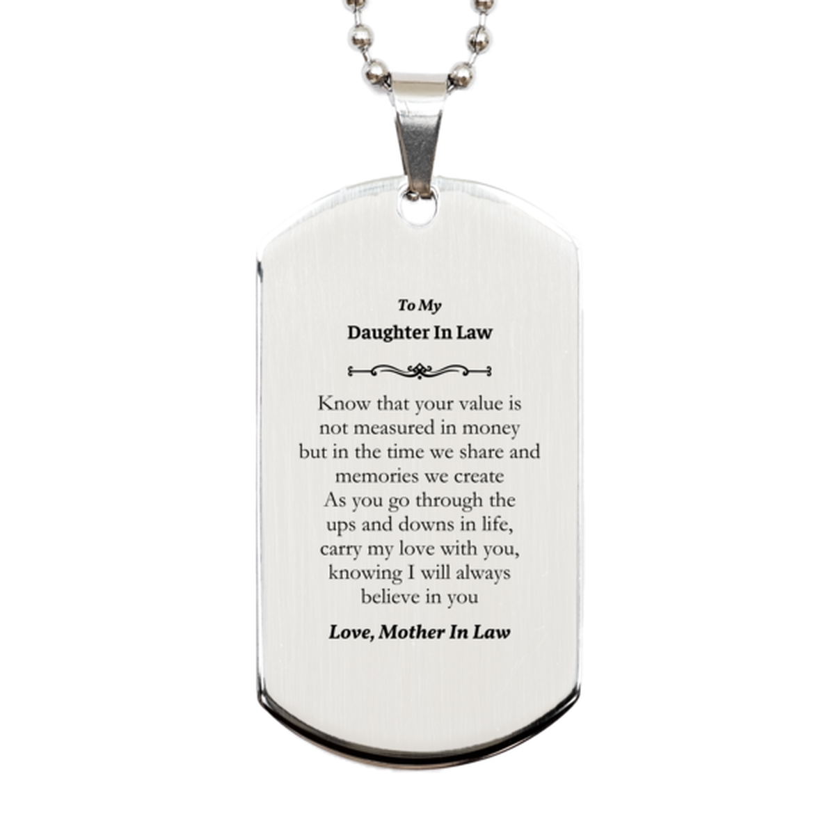 silver dog tag daughter in law gift engraved with love and confidence for birthday christmas graduation meaningful keepsake for daughter in law mother in law