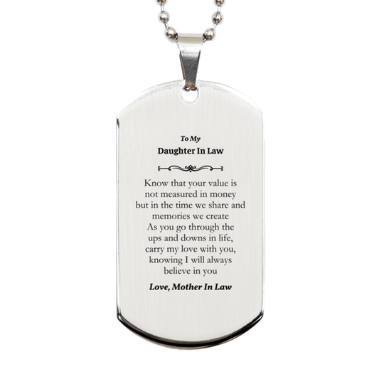 silver dog tag daughter in law gift engraved with love and confidence for birthday christmas graduation meaningful keepsake for daughter in law mother in law
