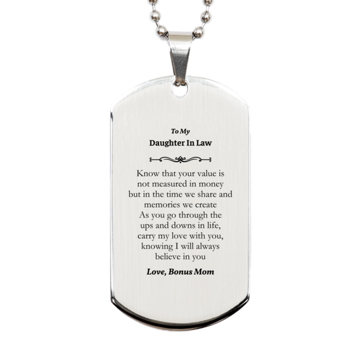 to my daughter in law engraved silver dog tag inspirational gift for birthday christmas graduation bonus moms love for confidence and hope
