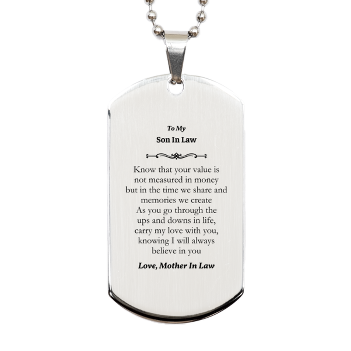 engraved silver dog tag son in law gift carry my love with you through lifes ups and downs inspirational birthday christmas graduation veterans day occasions