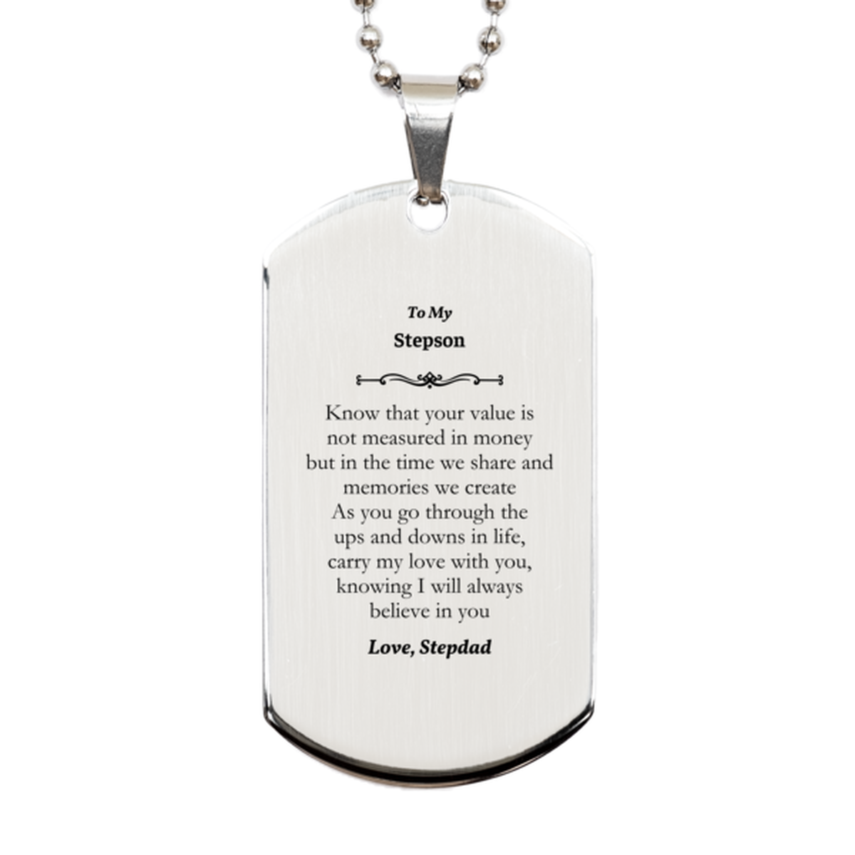 to my stepson engraved silver dog tag carry my love for birthday christmas graduation stepdads inspirational gift for stepson show your value and confidence with this unique dog tag