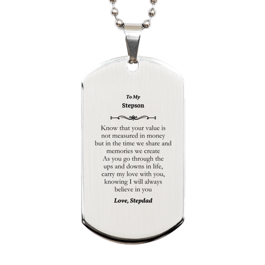 to my stepson engraved silver dog tag carry my love for birthday christmas graduation stepdads inspirational gift for stepson show your value and confidence with this unique dog tag