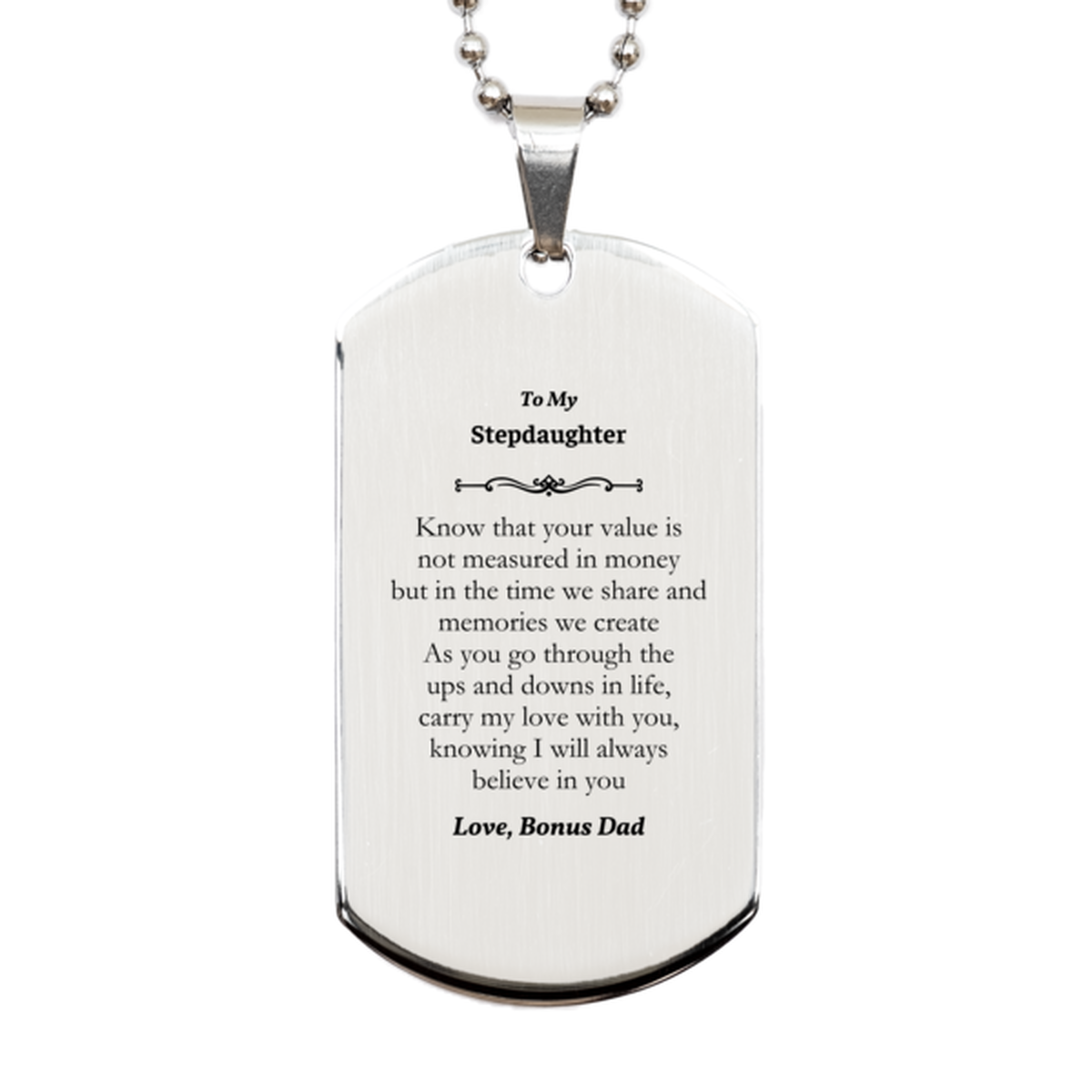 stepdaughter engraved silver dog tag carry my love with you always believe in you inspirational gift for birthday christmas graduation veterans day bonus dad