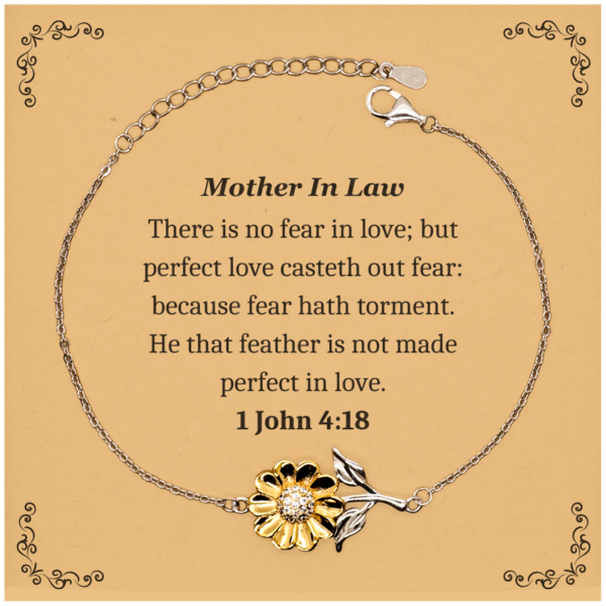 mother in law bracelet engraved sunflower jewelry for mother in law showing endless love perfect gift for birthday mothers day anniversary holidays and special occasions 1 john 4 18