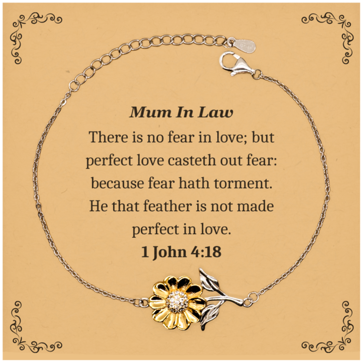 sunflower bracelet for mum in law perfect love casteth out fear with inspirational engraved quote for mothers day birthday christmas and special occasions