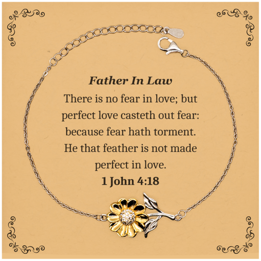 father in law sunflower bracelet engraved inspirational gift for fathers day birthday christmas there is no fear in love