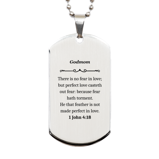 silver dog tag godmom inspirational engraved necklace no fear in love 1 john 4 18 perfect gift for graduation birthday christmas and easter