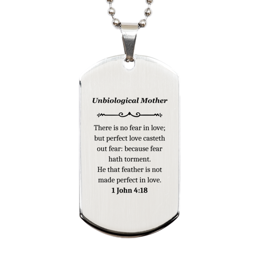 unbiological mother dog tag perfect love casteth out fear inspirational gift