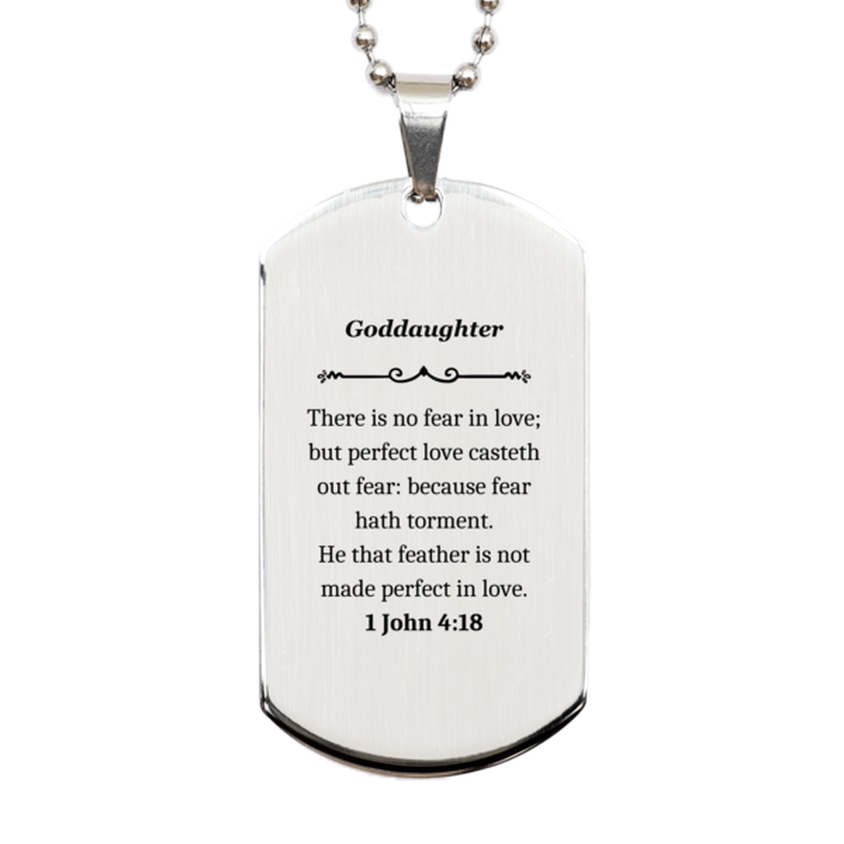 goddaughter engraved silver dog tag perfect love casts out fear inspirational gift for special occasions birthday christmas graduation unique necklace for goddaughter