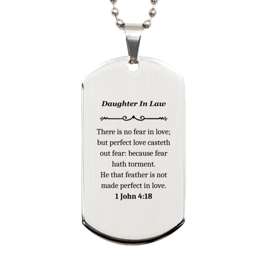 daughter in law engraved silver dog tag no fear in love christian inspirational gift for birthday christmas graduation perfect love casteth out fear 1 john 4 18