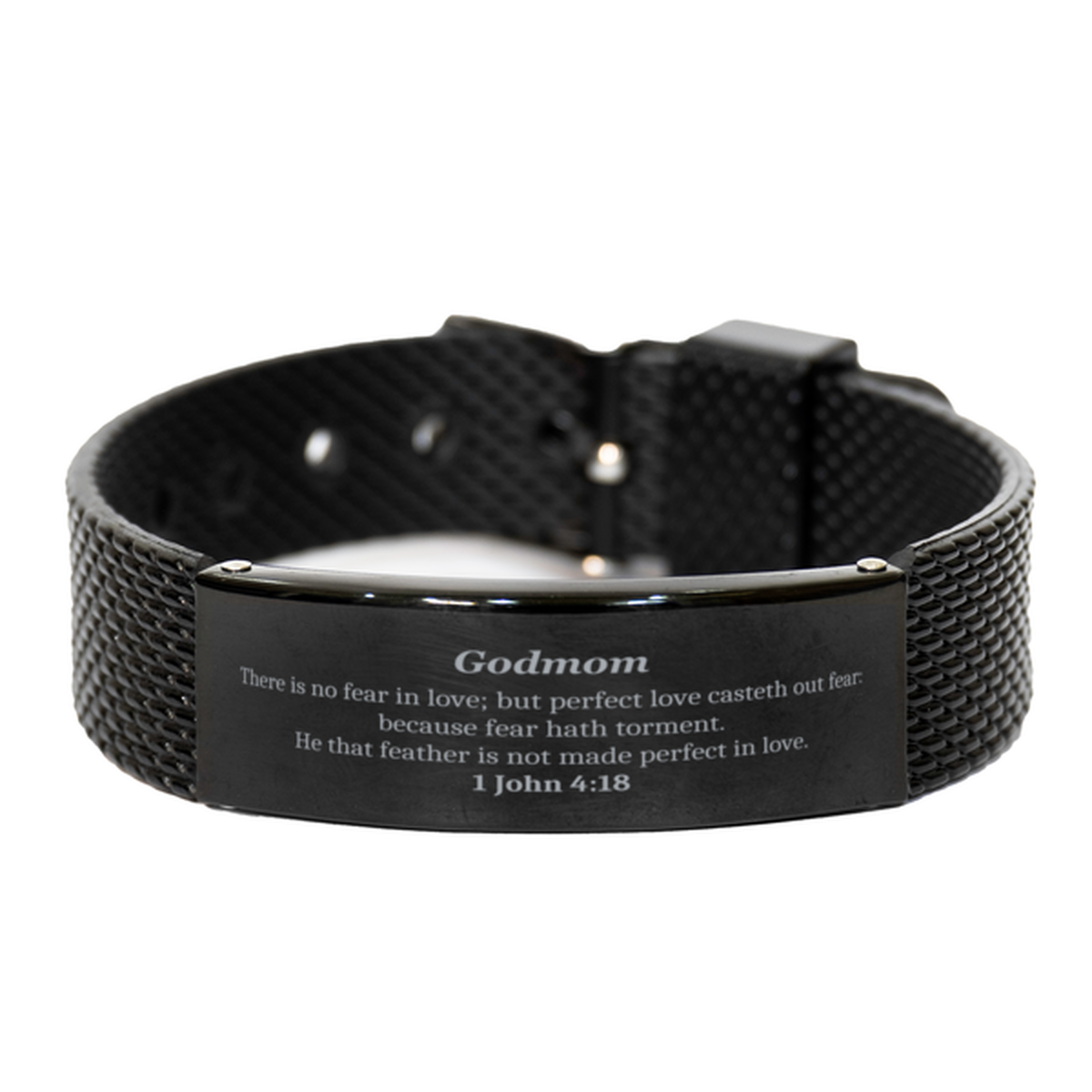 godmom inspirational black shark mesh bracelet perfect love casteth out fear unique gift for birthday christmas graduation veterans day
