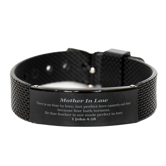mother in law black shark mesh bracelet perfect love casts out fear inspirational gift for mother in law christmas birthday confidence and hope in love