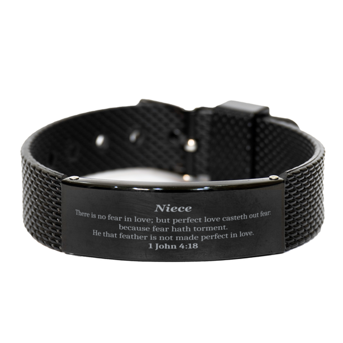 black shark mesh bracelet niece inspirational love gift for christmas with 1 john 4 18 quote and hope