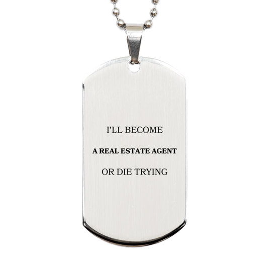 real estate agent engraved silver dog tag ill never give up on becoming a successful real estate agent inspirational gift for graduation christmas and veterans day