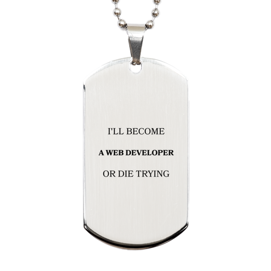 unique engraved silver dog tag for web developers never give up on becoming a web developer inspirational gift for graduation birthday and holidays
