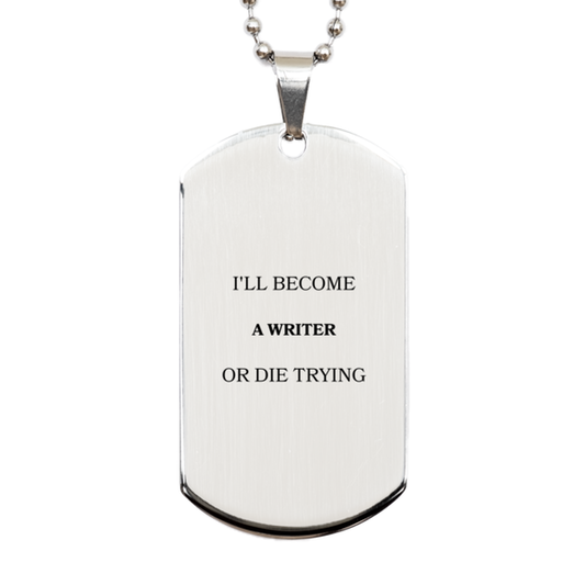 writer inspirational engraved silver dog tag ill never give up