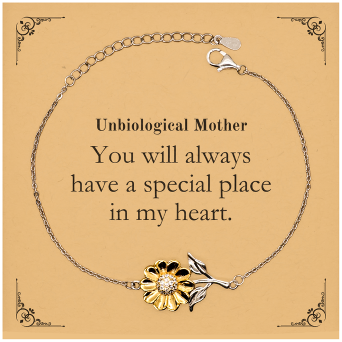 sunflower bracelet for unbiological mother you will always have a special place in my heart inspirational engraved jewelry for her birthday mothers day christmas gifts