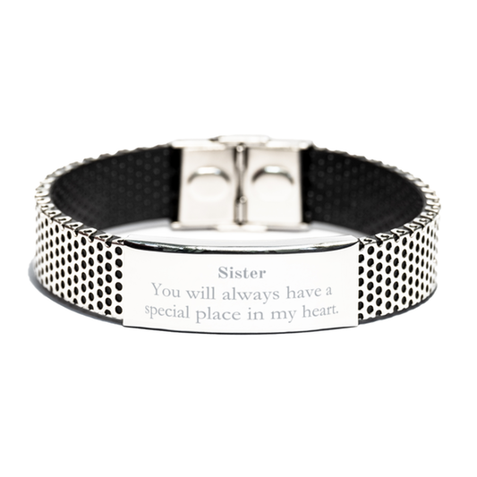 sister stainless steel bracelet always in my heart gift for her birthday christmas graduation inspirational engraved jewelry for women