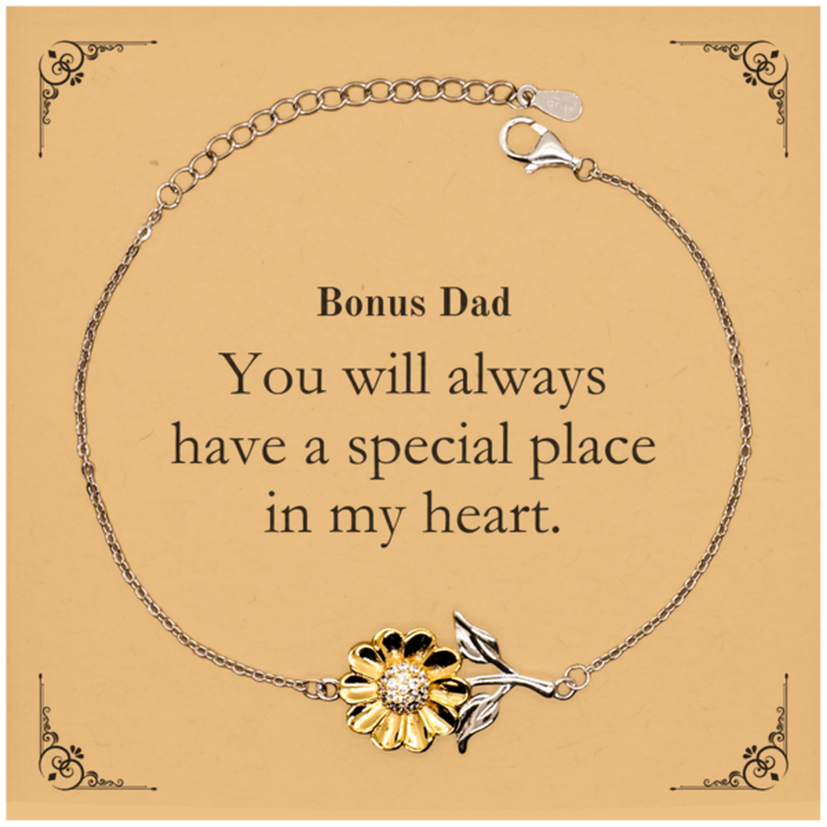 bonus dad sunflower bracelet youll always have a special place in my heart engraved gift for birthday christmas fathers day unique and inspirational jewelry for stepdad adoptive father veterans