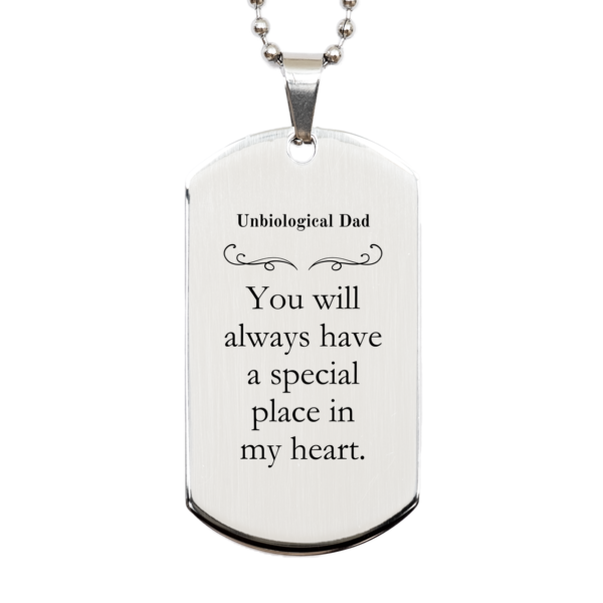 unbiological dad engraved silver dog tag always in my heart christmas gift for stepdad unique fathers day present from daughter son inspirational keepsake for special occasions