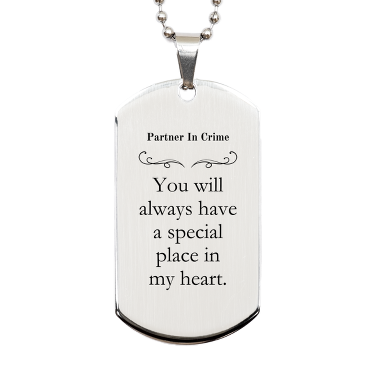 engraved silver dog tag partner in crime you will always have a special place in my heart perfect for birthday and christmas gifts