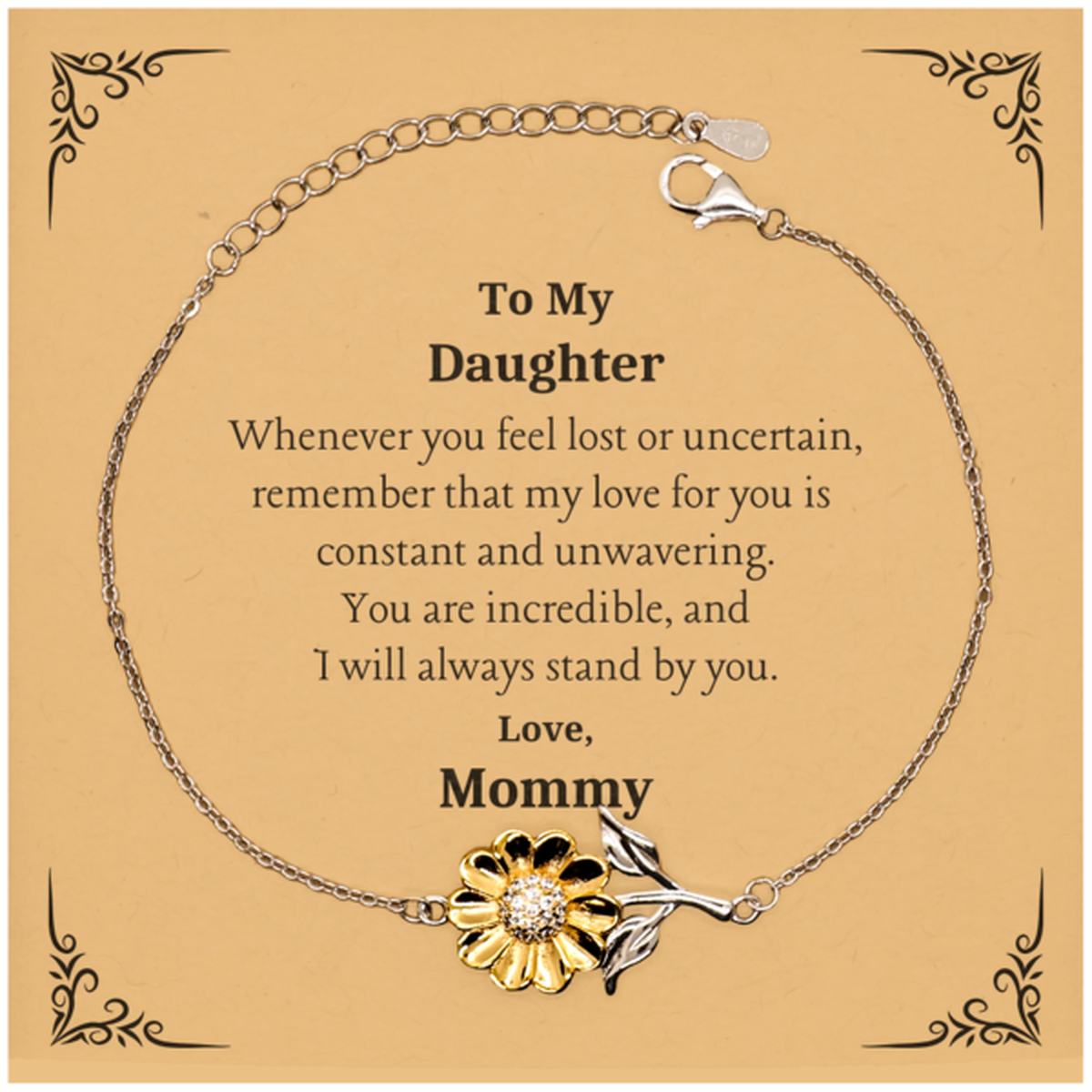 daughter sunflower bracelet engraved inspirational gift for birthday christmas graduation constant love and unwavering support from mommy