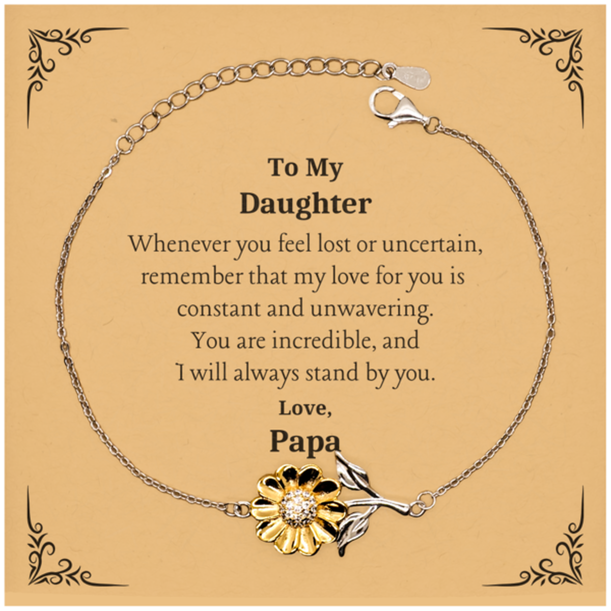 daughter engraved sunflower bracelet a constant and unwavering love papa gift for birthday christmas holidays inspirational jewelry for her confidence and hope