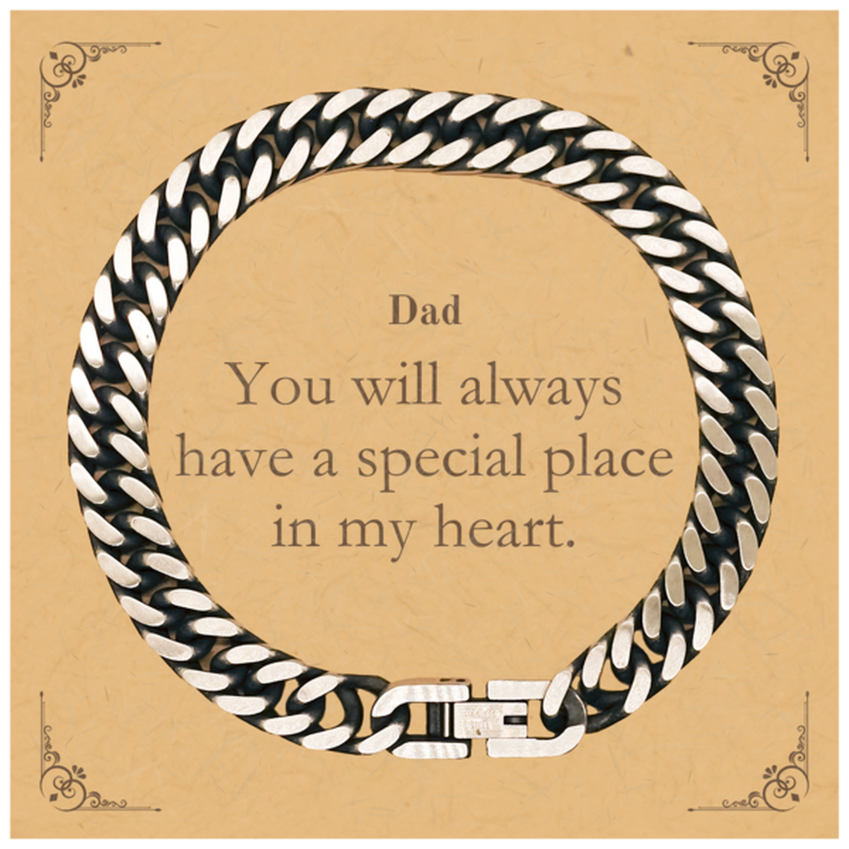 dad you will always have a special place in my heart engraved cuban link chain bracelet for him perfect fathers day gift confidence booster unique accessories for dad birthday or christmas present idea