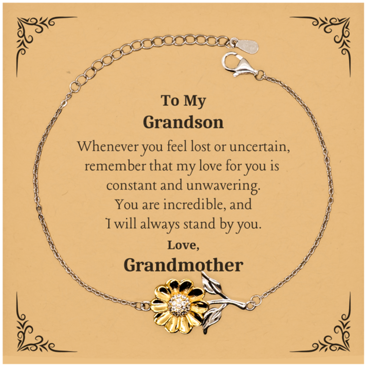 grandson engraved sunflower bracelet inspirational love gift for birthday christmas veterans day