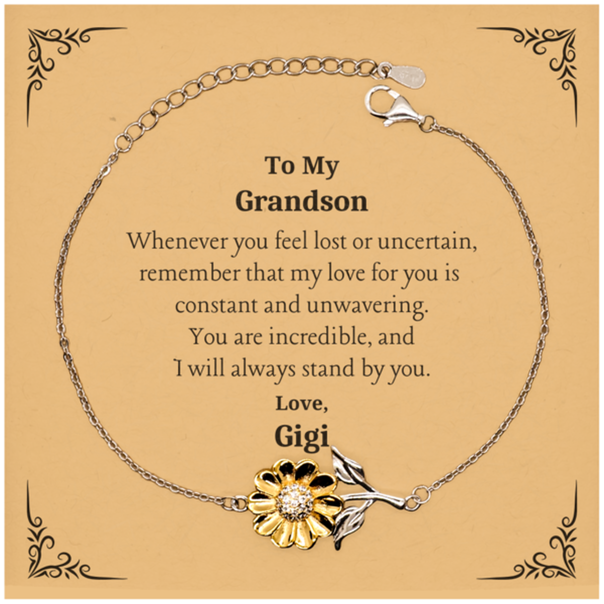 engraved sunflower bracelet for grandson remember i stand by you hope love confidence perfect christmas birthday gift