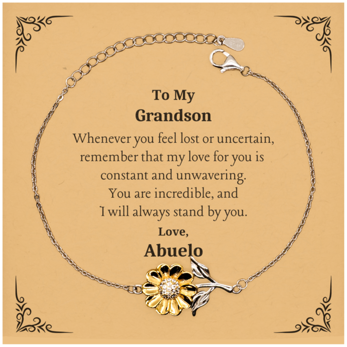 grandson sunflower bracelet engraved inspirational gift for christmas veterans day graduation you are incredible always stand by you love abuelo